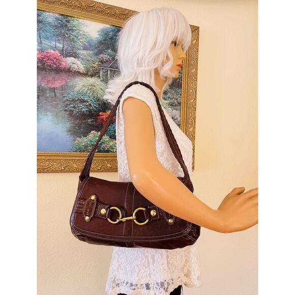 Coach Belted Ergo WhipStitch RARE Flap Shoulder Bag Brown Braided Hobo Handbag - Picture 3 of 10